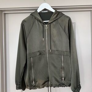 Zara Green Utility Jacket with Hood and Drawstrings